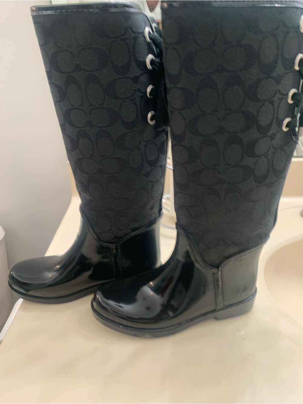 Coach Black Signature Lace-Up Knee Boots
